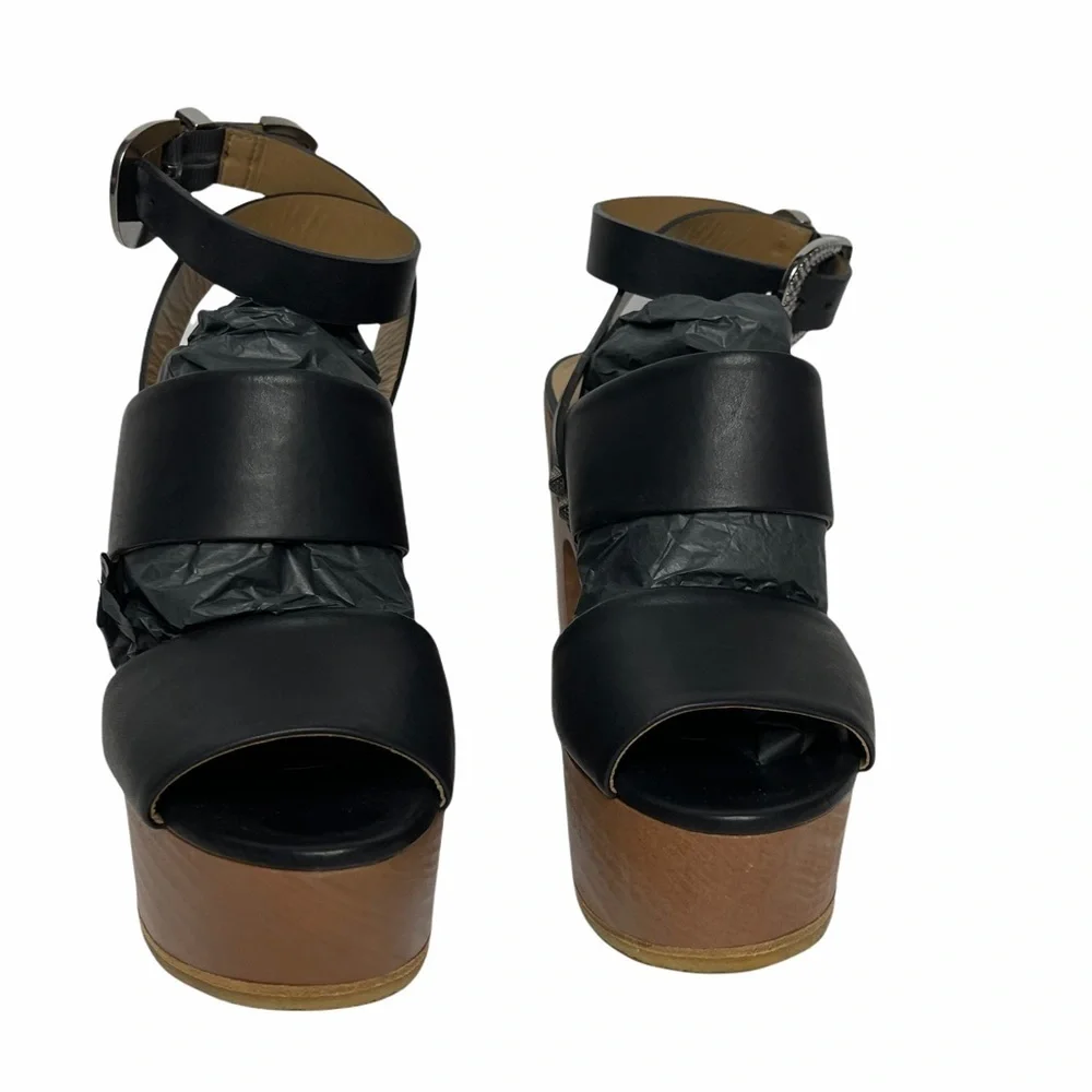 NEW Sonia Rykiel Black Leather/Wood Platforms 38